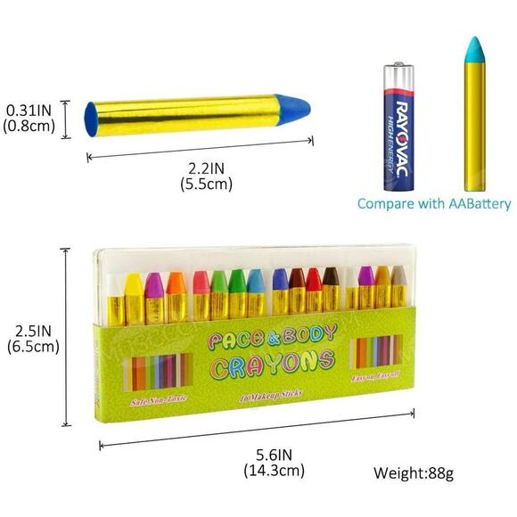 Face and Body Crayons 16 Colors Paint Sticks Washable Non Toxic Costume Makeup - Picture 2 of 12